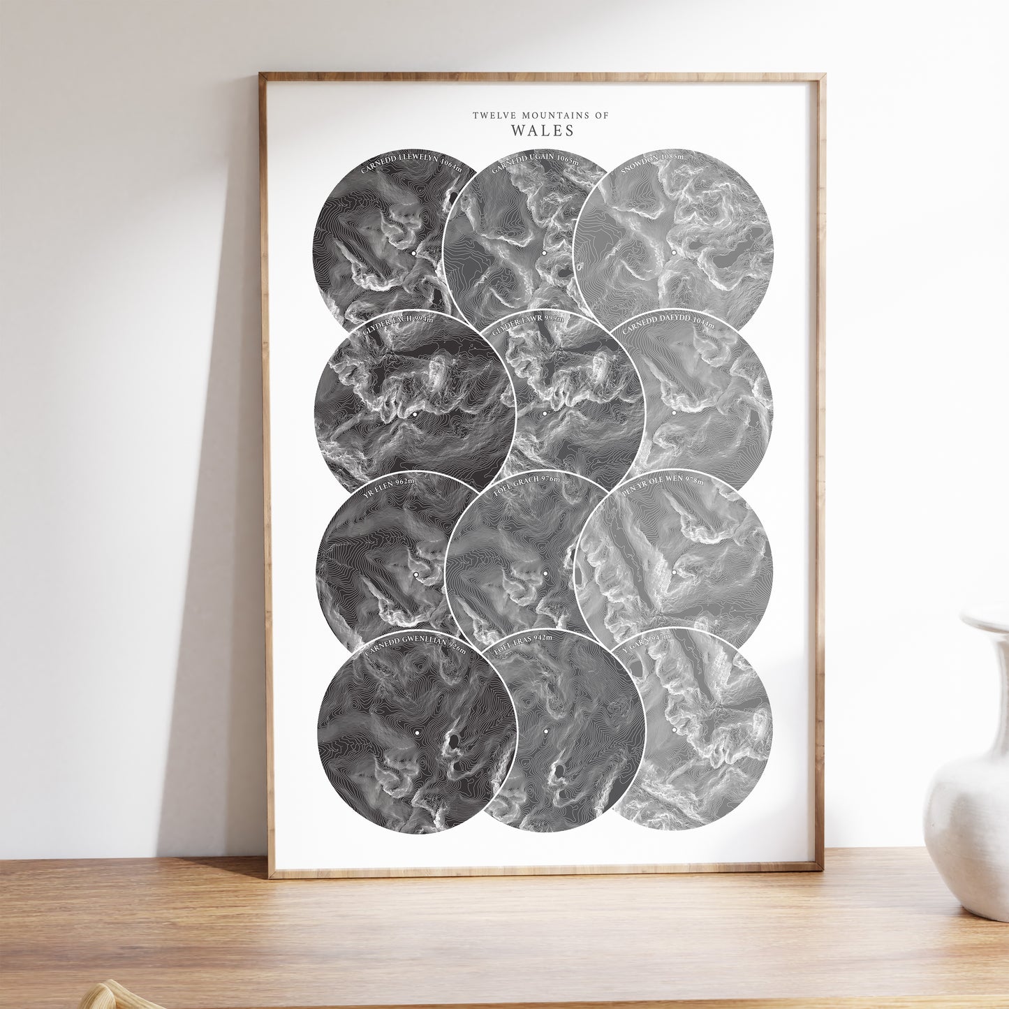 12 Mountains of Wales Print Topographic Map