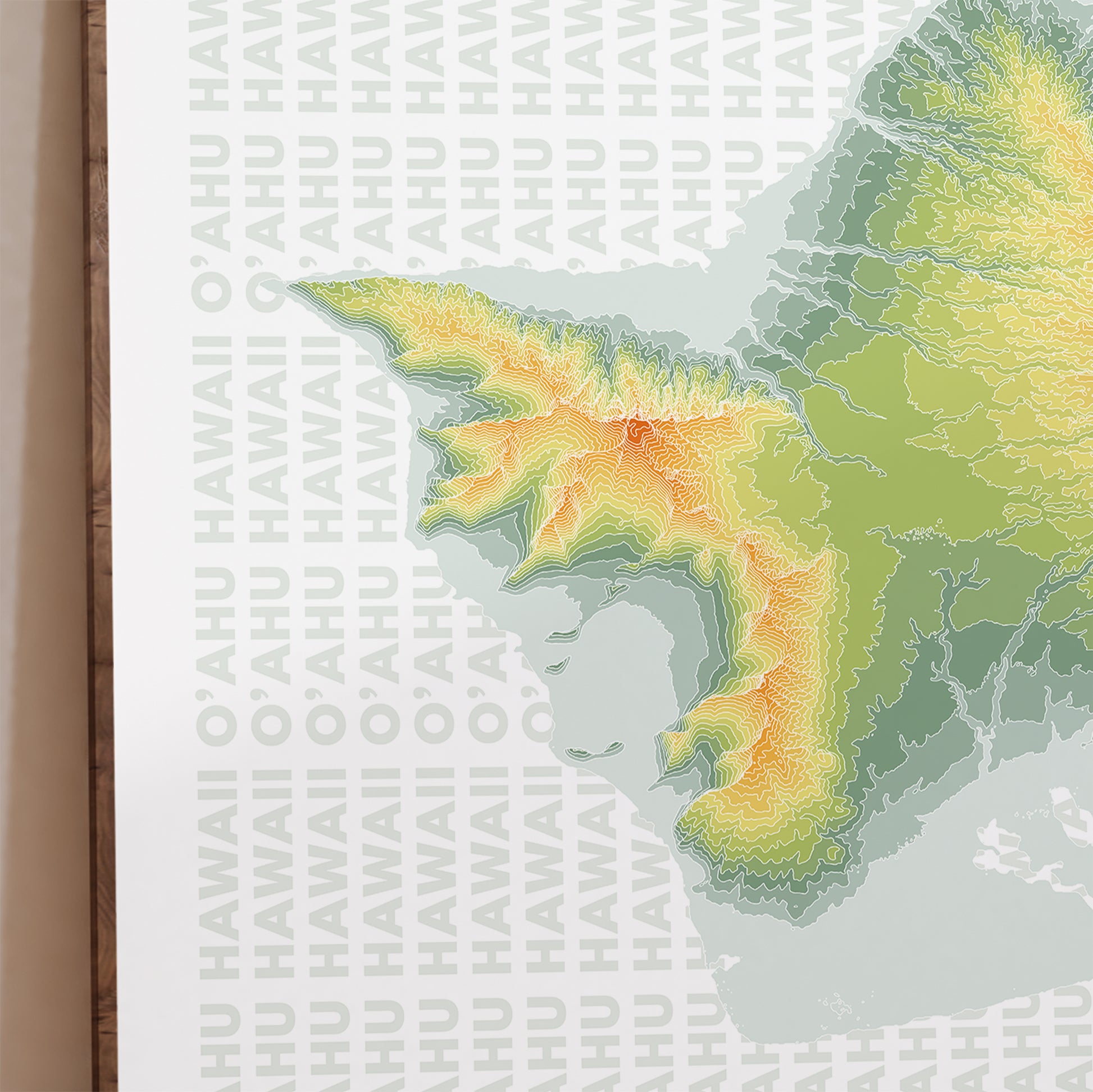 Oahu Hawaii Print Elevation Map Poster