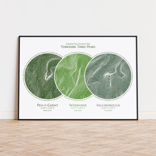 Yorkshire 3 Peaks Poster Topographic Map