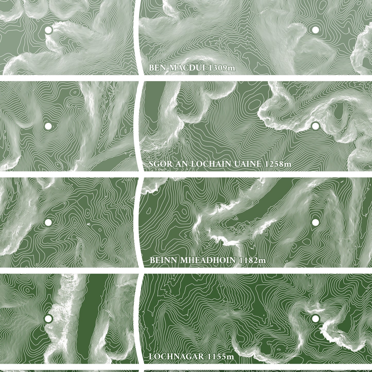 18 Mountains of the Cairngorms Topographic Contour Map Print