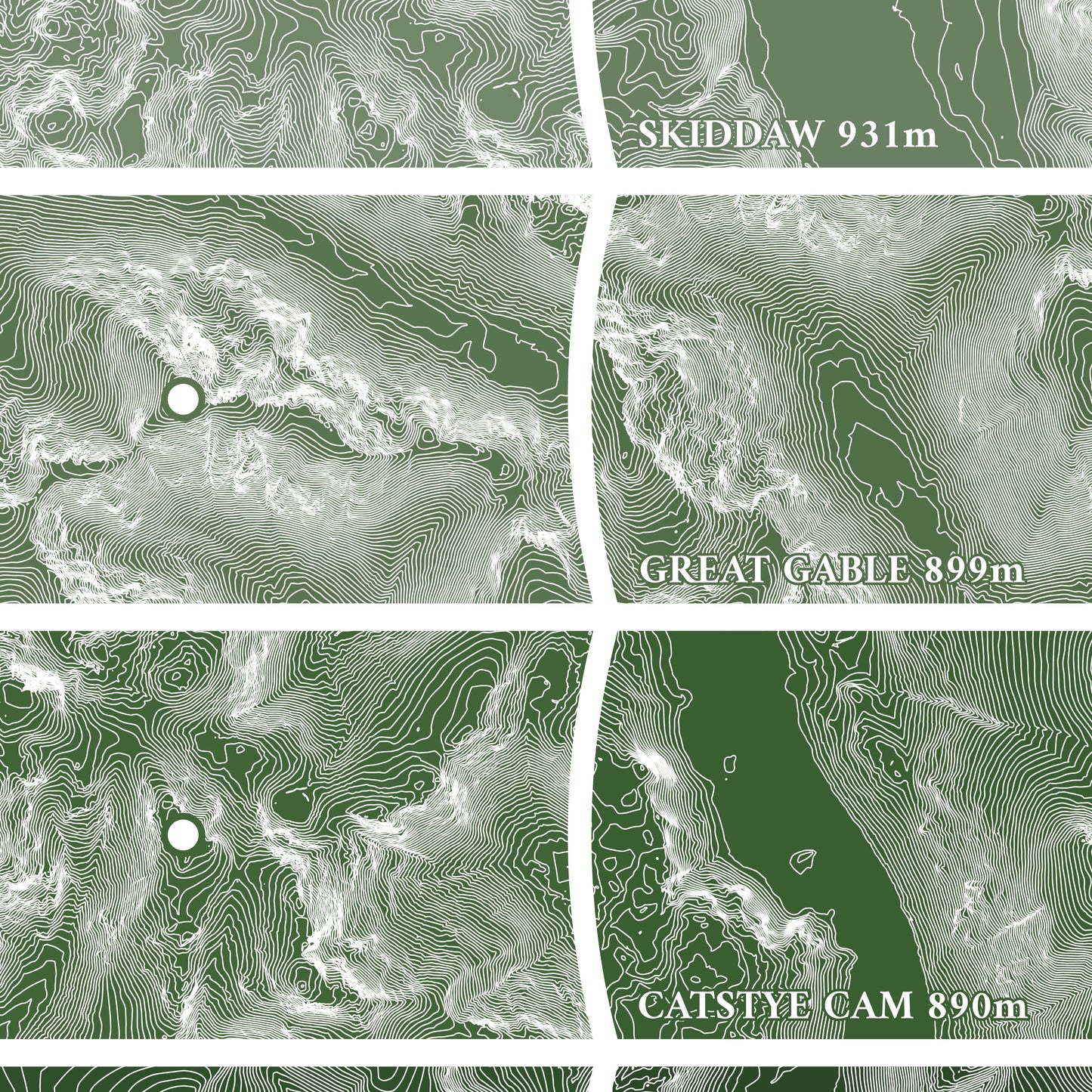 18 Mountains of The Lake District Topographic Contour Map Print