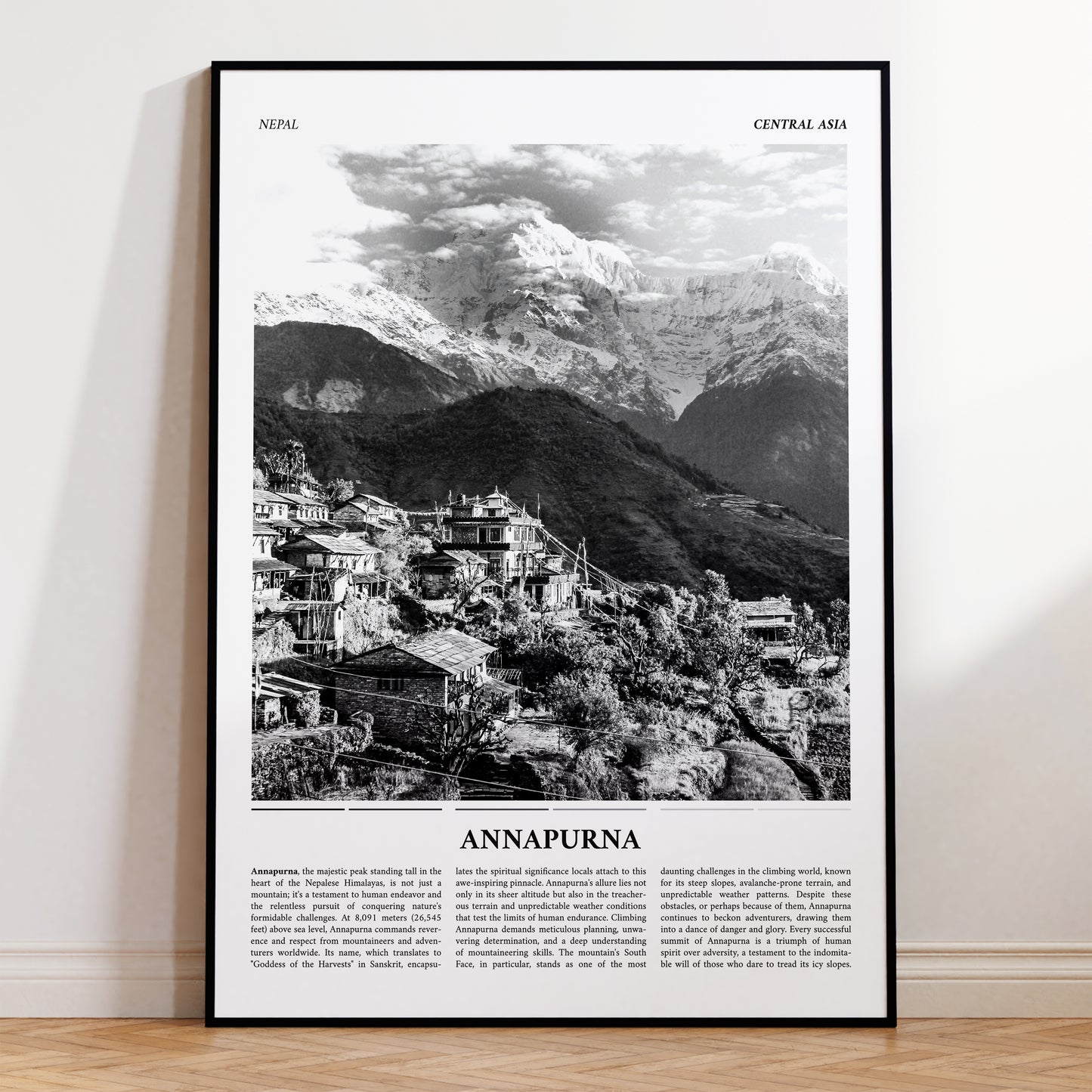 Annapurna Nepal Black & White Art Photograph Travel Poster Print