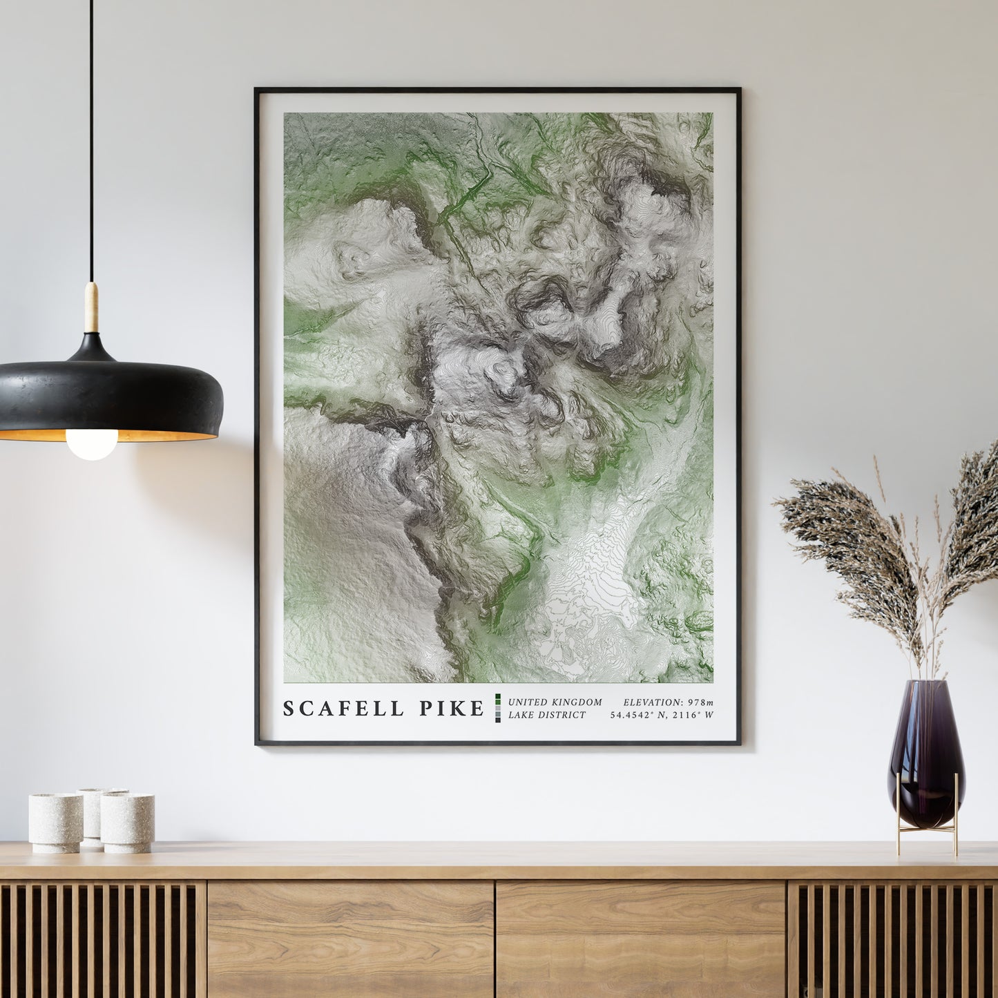 Scafell Pike Lake District Topographic Contour Map Print