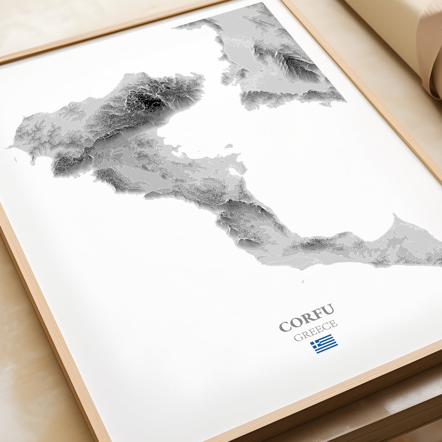 Corfu Map Print Greece Topographic Elevation Poster