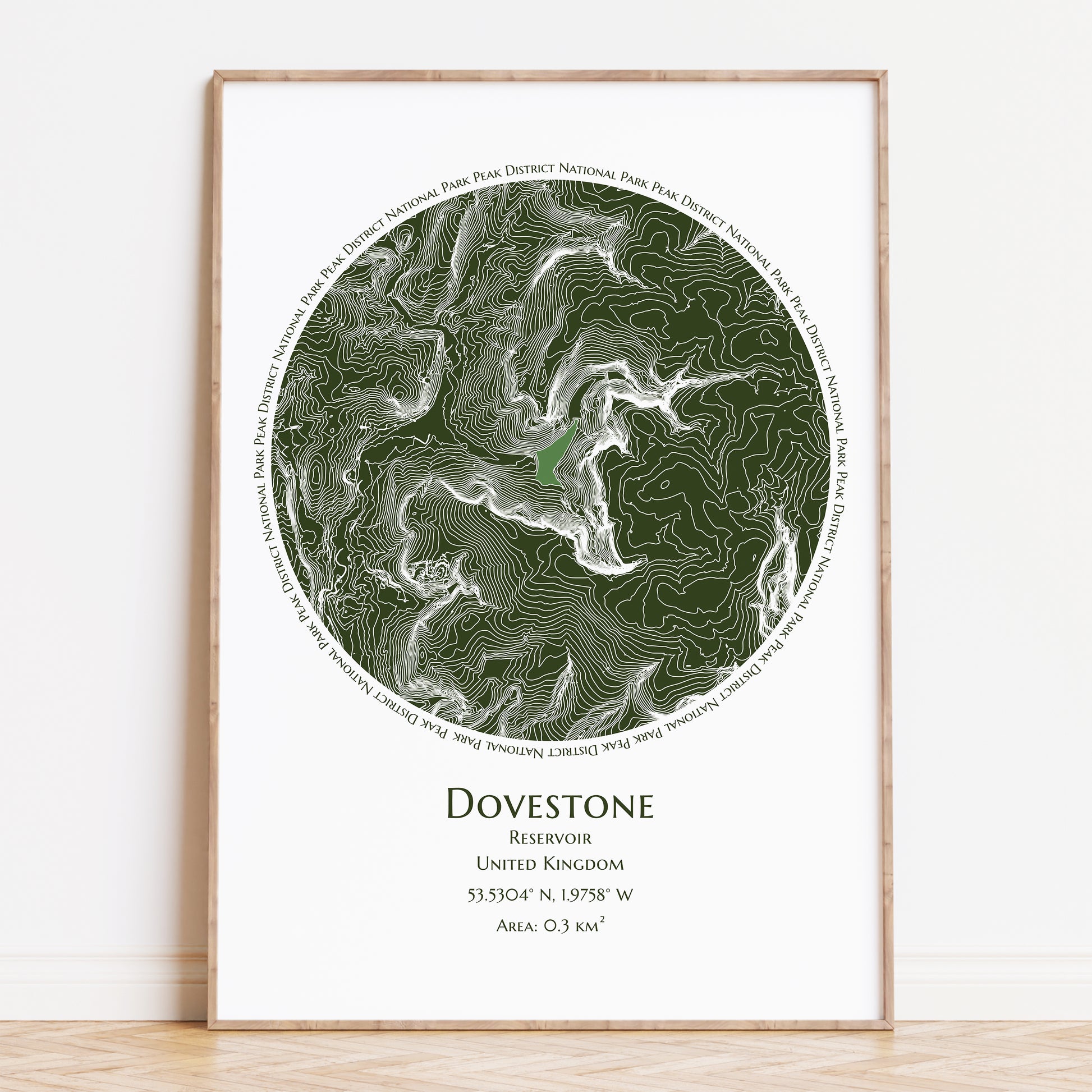 Dovestone Reservoir Peak District Topographic Contour Map Print