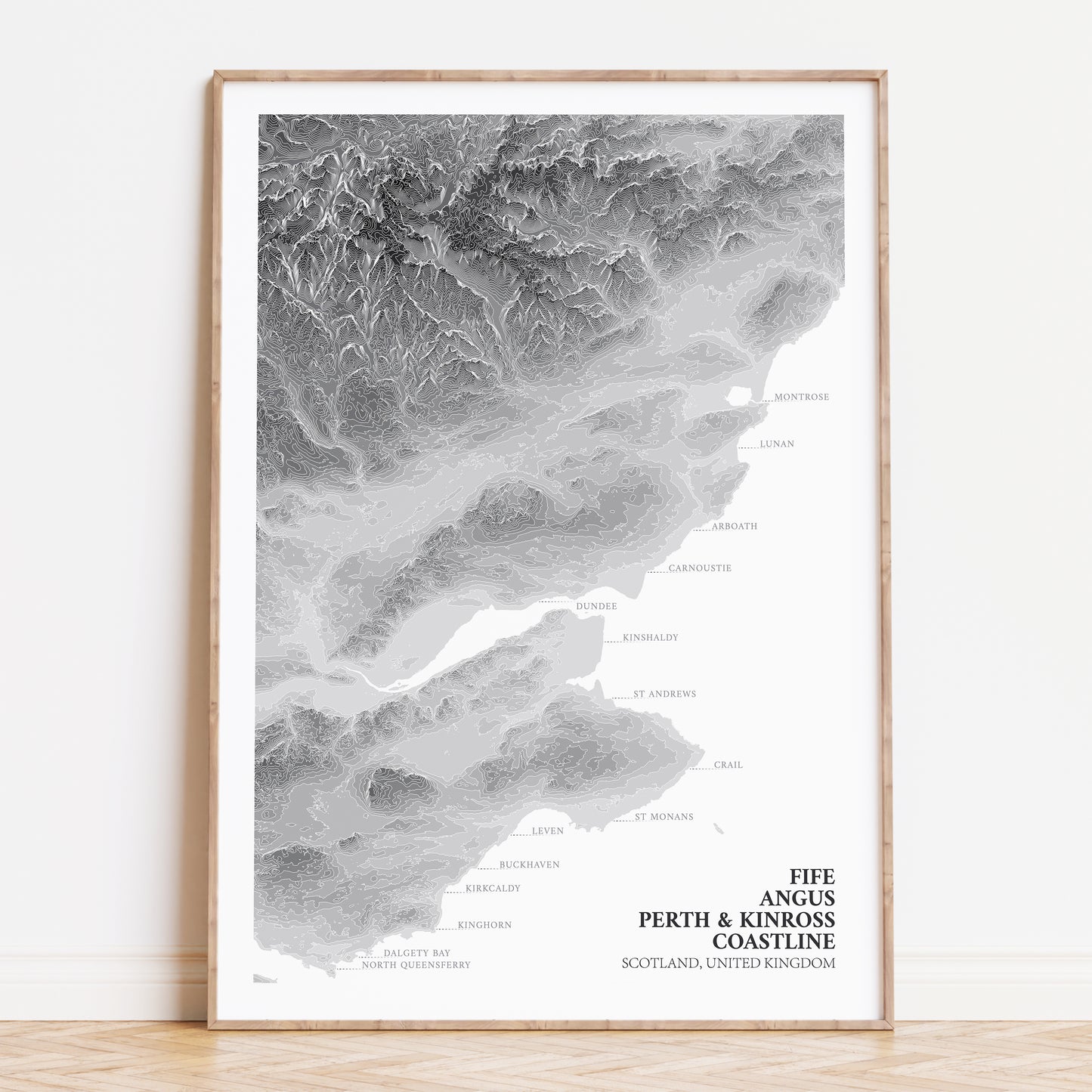 Fife Angus Peth & Kinross Coastline Map Scotland Print