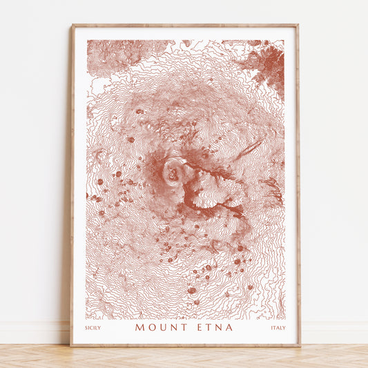 Mount Etna Italy Topographic Contour Map Print