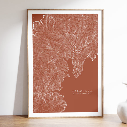 Falmouth Cornwall Topographic Contour Map Print