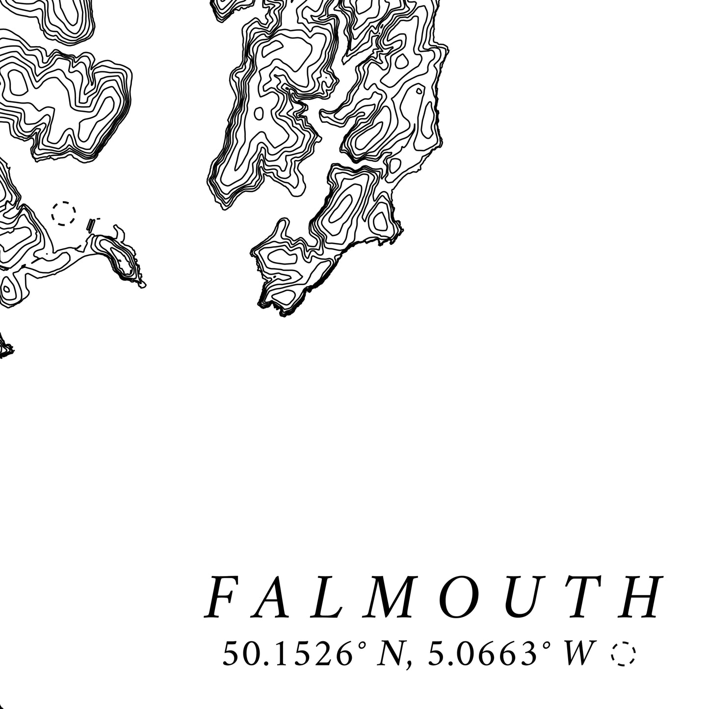 Falmouth Cornwall Topographic Contour Map Print