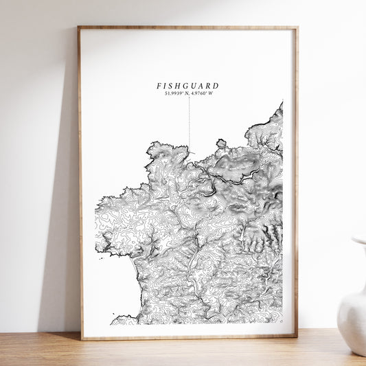 Fishguard Pembrokeshire Topographic Contour Map Print