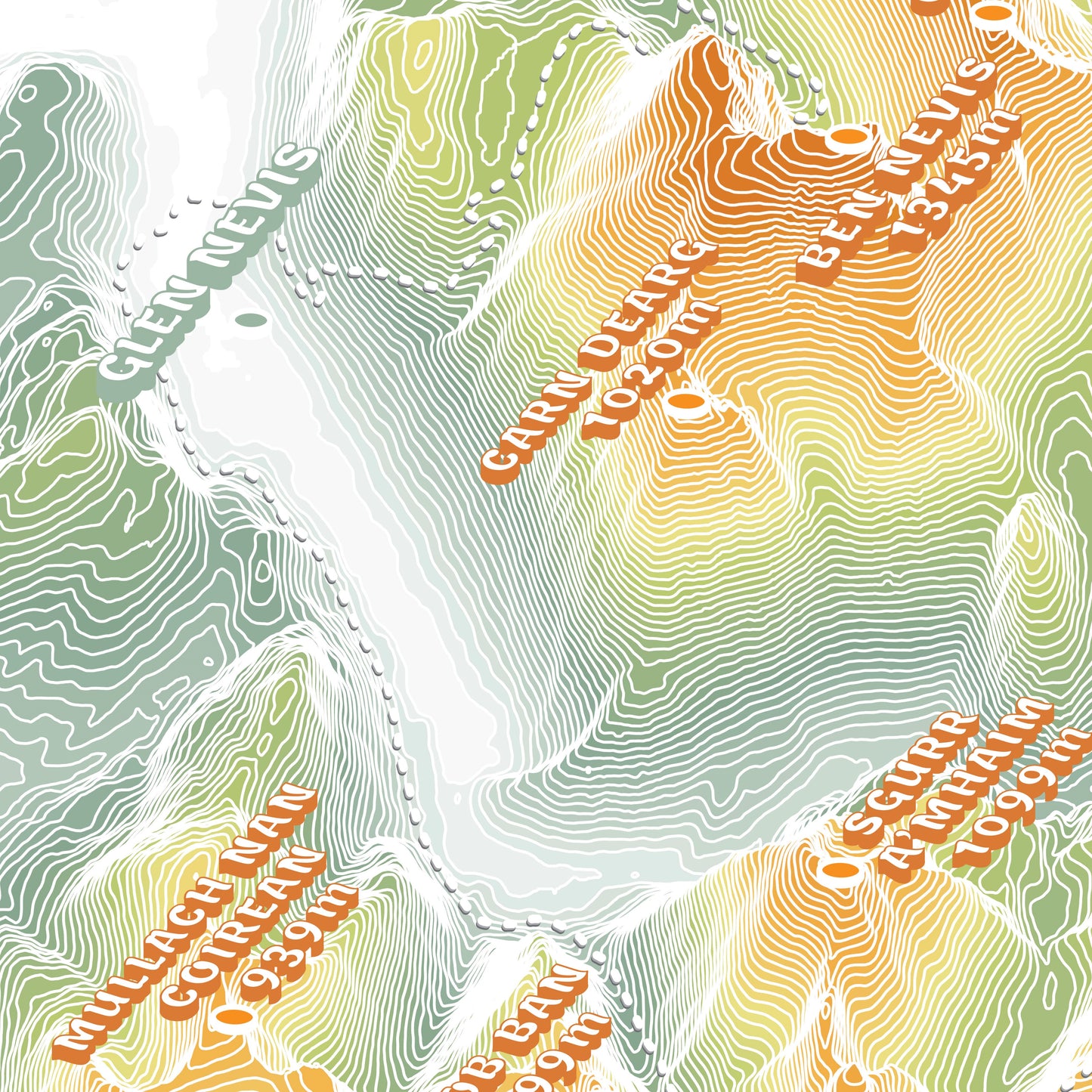 Steall Marathon Skyline Scotland Topographic Map Print
