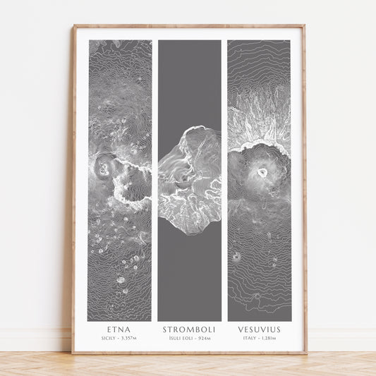 Italian Volcanos Trio Contour Map