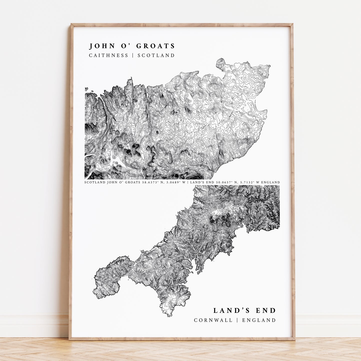 John O' Groats & Land's End Topographic Contour Map Print