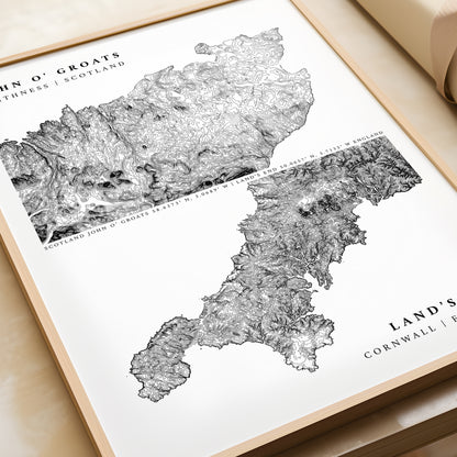 John O' Groats & Land's End Topographic Contour Map Print