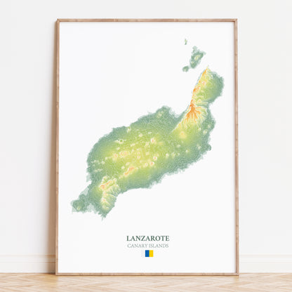 Lanzarote Map Print Canary Islands Topographic Elevation Poster