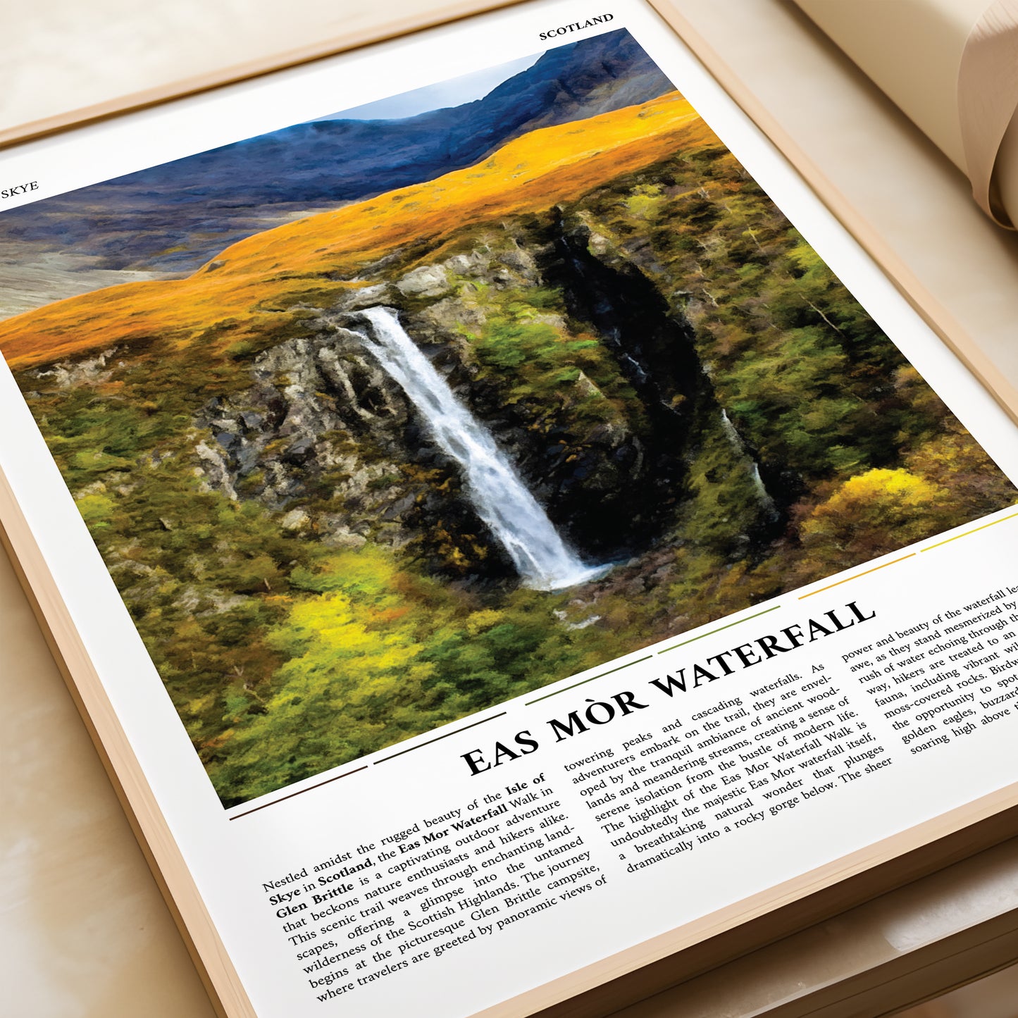 Eas Moor Waterfall Isle of Skye Painting Style Travel Poster