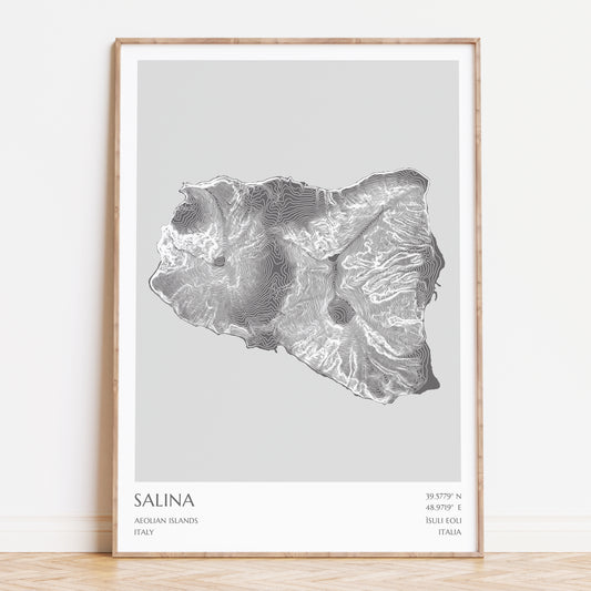 Salina Aeolian Islands Topographic Contour Map Print