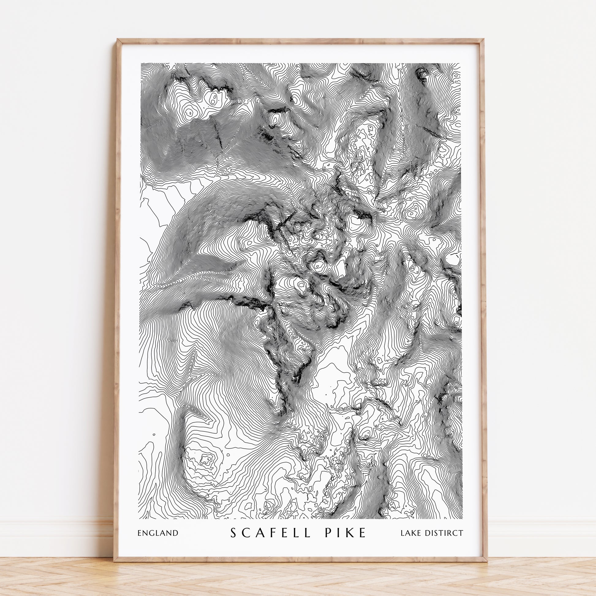 Scafell Pike Lake District Topographic Contour Map Print