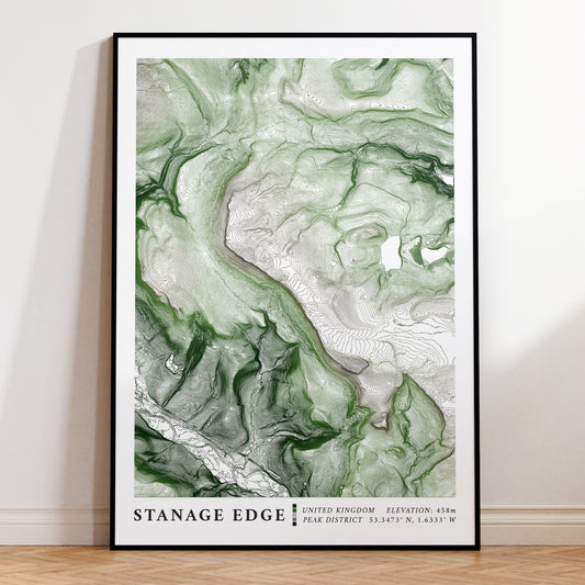 Stanage Edge Peak District Topographic Map Print