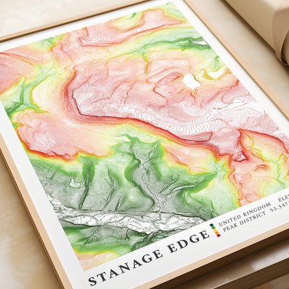 Stanage Edge Peak District Topographic Map Print