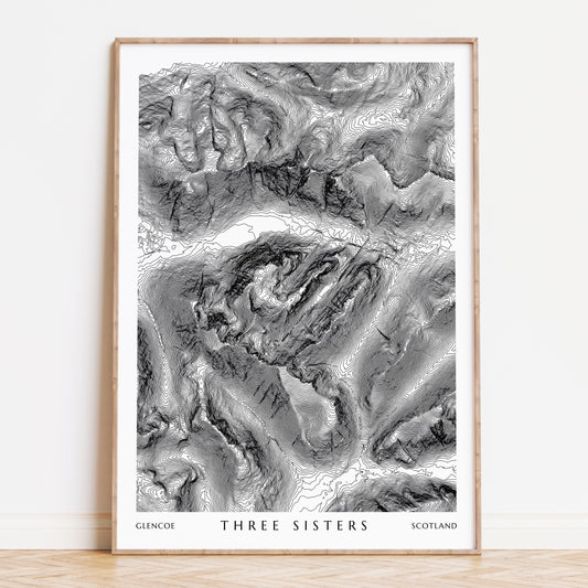 Glencoe Three Sisters Topographic Contour Map Print