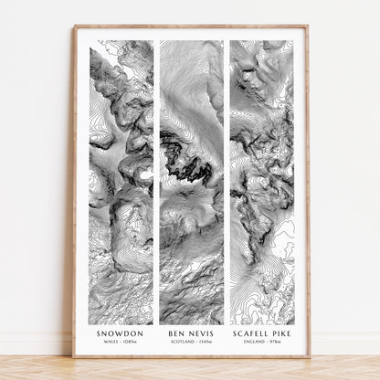 UK Three Peaks Topographic Contour Map Print