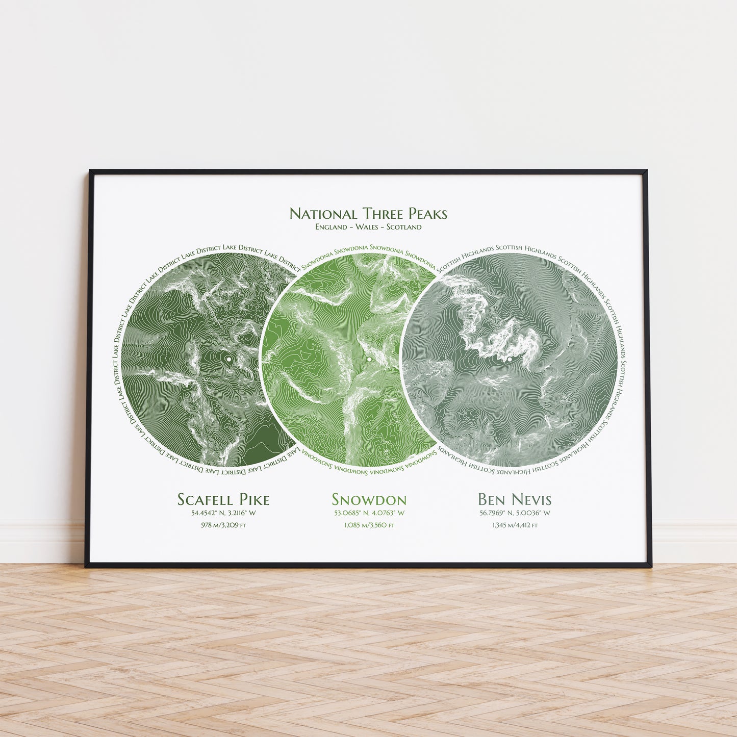 UK Three Peaks Challenge Poster Topographic Map