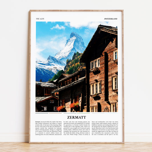 Zermatt Switzerland Painting Style Travel Poster Print